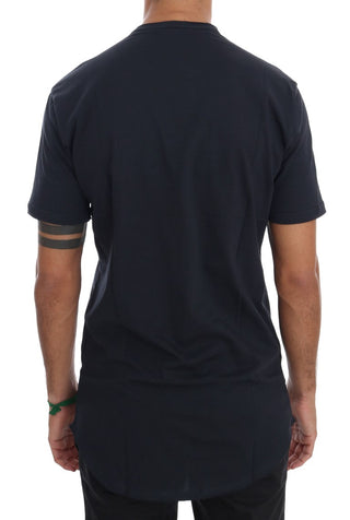 Camiseta de algodón azul de cuello redondo