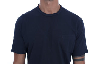 Camiseta de algodón azul de cuello redondo