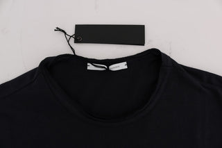 Camiseta de algodón azul de cuello redondo