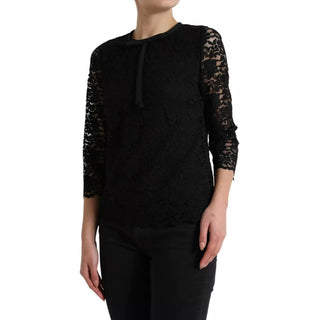Schwarze Bluse aus geblümter Spitze T-Shirt Mitarbeiter-Oberteil