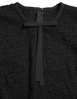 Schwarze Bluse aus geblümter Spitze T-Shirt Mitarbeiter-Oberteil