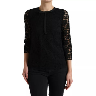 Schwarze Bluse aus geblümter Spitze T-Shirt Mitarbeiter-Oberteil