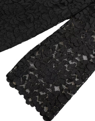 Schwarze Bluse aus geblümter Spitze T-Shirt Mitarbeiter-Oberteil