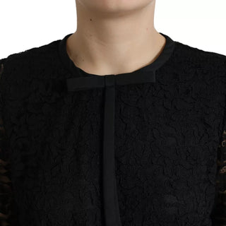 Schwarze Bluse aus geblümter Spitze T-Shirt Mitarbeiter-Oberteil