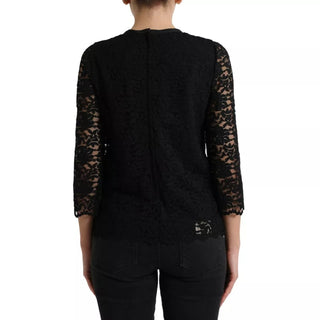 Schwarze Bluse aus geblümter Spitze T-Shirt Mitarbeiter-Oberteil