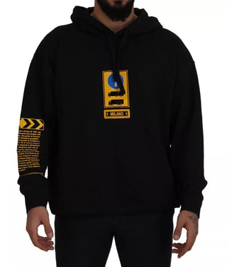 Schwarzer Kapuzenpullover aus Baumwolle mit Logo
