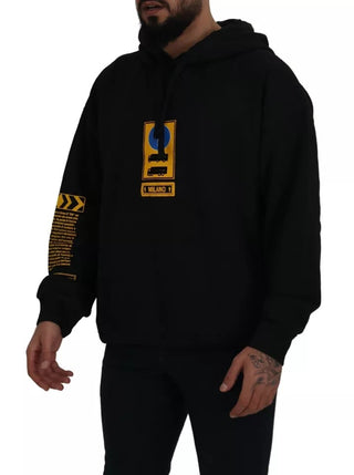 Schwarzer Kapuzenpullover aus Baumwolle mit Logo