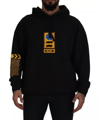 Schwarzer Kapuzenpullover aus Baumwolle mit Logo