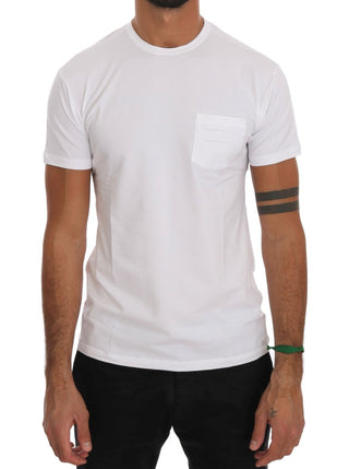 Weißes Baumwoll-Rundhals-T-Shirt