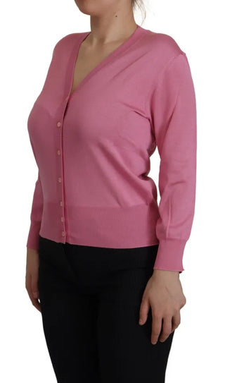 Pinker Cardigan aus 100 % Seide mit Knöpfen