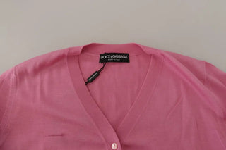 Pinker Cardigan aus 100 % Seide mit Knöpfen