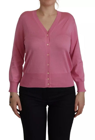 Pinker Cardigan aus 100 % Seide mit Knöpfen