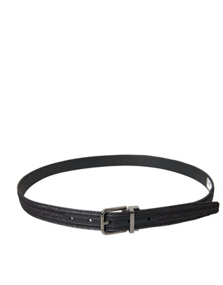 Cinturón de rayas jacquard negro con hebilla de metal plateado