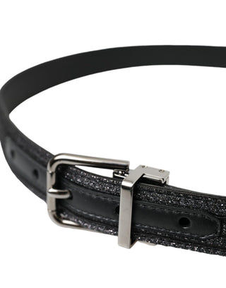 Cinturón de rayas jacquard negro con hebilla de metal plateado