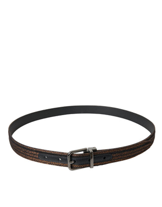 Cinturón de rayas jacquard dorado con hebilla de metal plateado