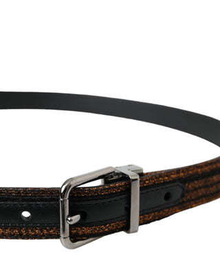 Cinturón de rayas jacquard dorado con hebilla de metal plateado