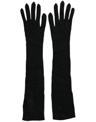 Guantes negros de cachemira tejidos hasta el codo