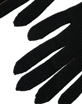 Guantes negros de cachemira tejidos hasta el codo