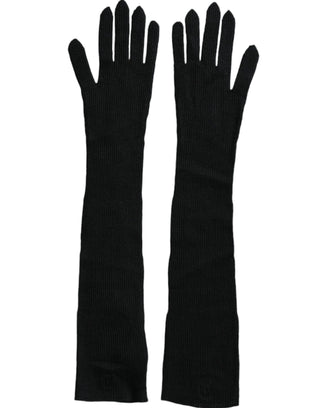 Guantes negros de cachemira tejidos hasta el codo