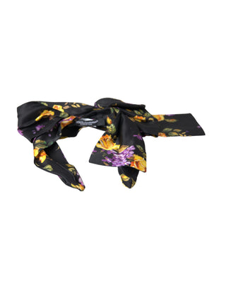 Diadema para mujer de seda negra con aplique floral