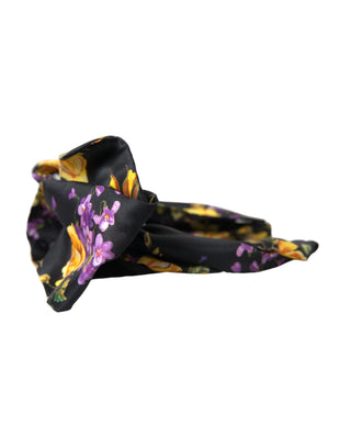 Schwarzer Blumenapplikation Seiden Stirnband Diadem für Damen