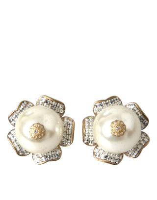 Pendientes de clip maxi con perlas falsas florales tono dorado