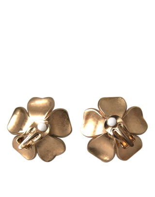 Pendientes de clip maxi con perlas falsas florales tono dorado