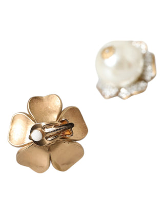 Pendientes de clip maxi con perlas falsas florales tono dorado