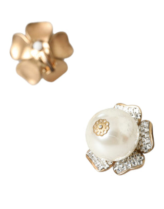 Pendientes de clip maxi con perlas falsas florales tono dorado