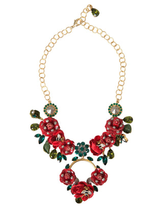 Collar con colgante de cristal RosePetal y cadena de eslabones de latón dorado