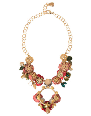 Collar con colgante de cristal RosePetal y cadena de eslabones de latón dorado