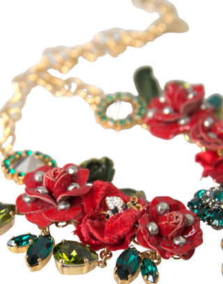 Collar con colgante de cristal RosePetal y cadena de eslabones de latón dorado