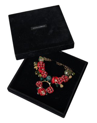 Gold Brass Link Chain RosePetal Crystal Pendant Necklace