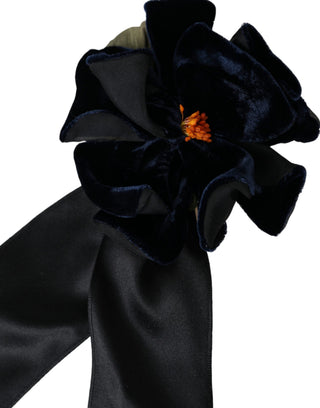 Broche pasador para el cabello de flores de latón dorado y seda negra