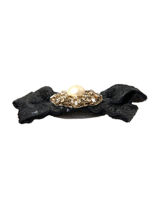 Broche pasador para el cabello hecho a mano con lentejuelas negras y perlas