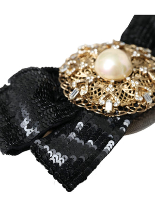 Broche pasador para el cabello hecho a mano con lentejuelas negras y perlas
