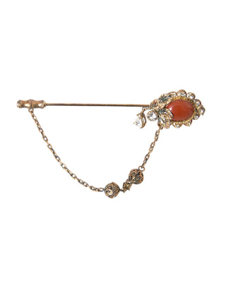 Broche pasador con cadena de cristal de latón dorado y plata de ley 925
