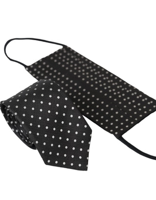 Dark Gray White Polka Dots 100% Silk Necktie Face Mask