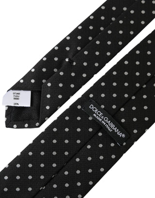 Dark Gray White Polka Dots 100% Silk Necktie Face Mask