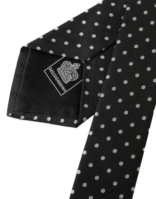 Dark Gray White Polka Dots 100% Silk Necktie Face Mask