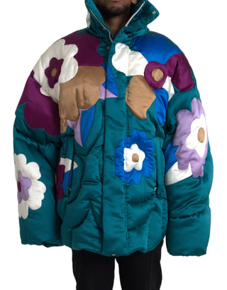 Mehrfarbige geblümte Windbreaker-Steppjacke