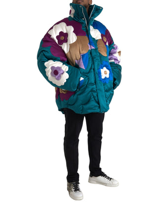 Mehrfarbige geblümte Windbreaker-Steppjacke