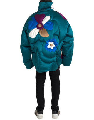 Mehrfarbige geblümte Windbreaker-Steppjacke