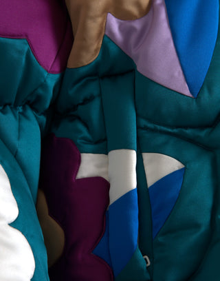 Mehrfarbige geblümte Windbreaker-Steppjacke