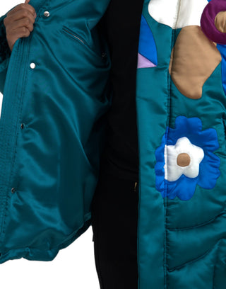 Mehrfarbige geblümte Windbreaker-Steppjacke
