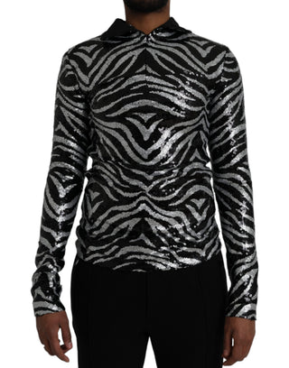 Schwarz-silberner Paillettenpullover aus Polyester