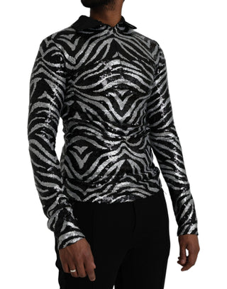 Schwarz-silberner Paillettenpullover aus Polyester