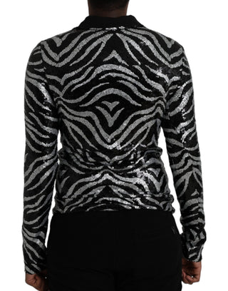 Schwarz-silberner Paillettenpullover aus Polyester
