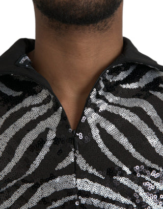 Schwarz-silberner Paillettenpullover aus Polyester