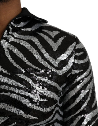 Schwarz-silberner Paillettenpullover aus Polyester